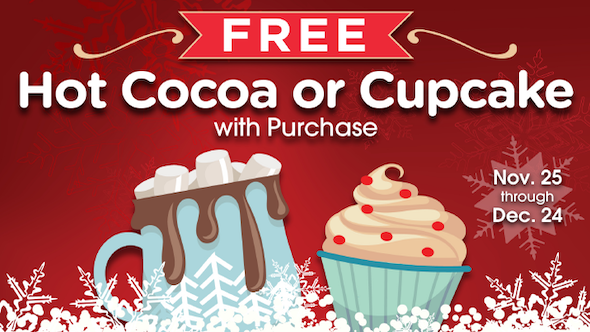 1 FREE Hot Cocoa or Cupcake